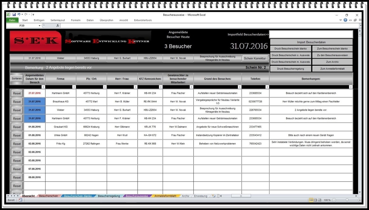 Software Zur Besucherverwaltung Mit Ausgabe Von Besucherschein Und Besucherausweis Excel Programme Besucher Softwarelosungen Auf Excel Basis